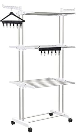 Image of Synergy - Heavy Duty Stainless Steel Double Pole Foldable Cloth Dryer Stands/Clothes Drying Stand with EZEE Cloth Clipper Combo (SY-CS21-COMBO)