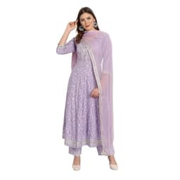 Image of Rangnavi Women Rayon Anarkali Embroidered Printed Salwar Suit Set