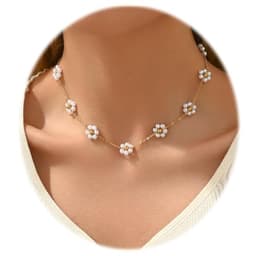 Image of SANNIDHI® Pearl Necklace for Women Girls Flower Pendant Necklace with Gift Box Gold Plated Stainless Steel Chain Necklace Jewellery Valentine Birthday Gifts for Women, Girls, Sister, Girlfriend