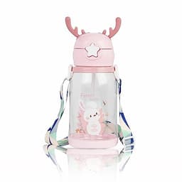 Image of Evvorio BPA Free Cartoon Designed Plastic Sipper Water Bottle for Kids and Toddlers, 600ml, 1 Piece, Pink