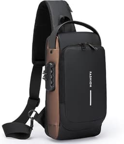 Image of BRIGATTES Sling Bag for Men Crossbody Backpack for Men Women, Anti-Theft Chest Bag with USB Charging Port,Messenger Bags, Waterproof Casual Shoulder Bag (Brown)