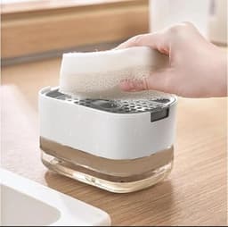 Image of Oslen Plastic 2 in 1 Soap Dispenser for Kitchen with Sponge Holder 400 Ml,Hollow Design,Durable&Smooth Body Sink Dish Washing Soap Dispenser Set Sponge Holder Kitchen Sink Accessories Items (Multi)