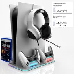 Image of Ant Esports Dock5 RGB with Cooling Fan and Dual Controller Charger Station, PS5 Console Disc & Digital Edition, PS5 Cooling Station Accessories with RGB Light/Headset Holder/6 Game Slots/Screw (White)