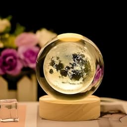 Image of One94Store 3D Crystal Moon Lamp – Engraved Crystal Ball LED Night Light with Wooden Base, USB Powered, Ideal for Home & Office Décor, Birthday Gift for Adults (Warm White)