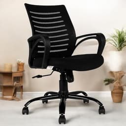 Image of OOLIVE Star OC10 Ergonomic Midback Office Chair | Study and Revolving Computer Chair for Work from Home | Metal Base with Adjustable Seat Height | Mesh Executive Chair (Black)