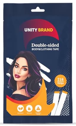 Image of UB Unity Brand 216 Strips Double Sided Tape for Fashion, Clothing and Body Tape | All Day Strength Invisible Dress Tape for women | Gentle to stick on Skin and clothes | Transparent (216 Strips)