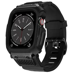 Image of amazon basics Military Grade Metal Strap Band for Apple Watch with Stainless Steel Case and Bumper Cover, for iWatch Series SE2/SE/8/7/6/5/4/3/2/1, 45 mm, 44 mm, 42 mm, Matte Black