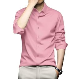 Image of DEELMO Men's Stylish Solid Satin Casual Shirt for Men Full Sleeves| Poly Satin Silk Shirt Light Pink