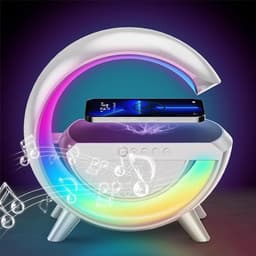 Image of ROMINO 3-in-1 Night Light Bluetooth Speaker with 15W Wireless Mobile Charger, Rechargeable LED Desk Lamp, Atmosphere Lamp G-Shape Speaker, Bedside Lamp for Bedroom, Room Decor, Gift (Multicolor)