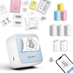 Image of SEZNIK Mini wireless Monochrome Home Inkjet Printers, Inkless, Bluetooth, Portable Pocket Printer, Compatible With Android, Ios Mobile. 1 Year Warranty (Minix-Blue)