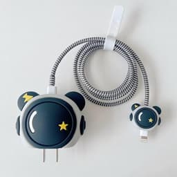 Image of EDNITA Cable Protector with 3D Cute Pattern for iPhone Charger only 18W & 20W, Data Charging Cable Wire Saver Protective Cable Cover Full Protection Cable Sleeve - Set of 1- Black Astronaut