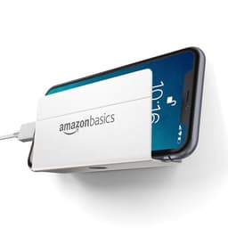 Image of amazon basics Wall Mounted Mobile Holder Storage Case for Phones with Strong Adhesive Strips,Wall Mount Mobile Stand/Multi Purpose Stand with Hole for Phone Charging (White)