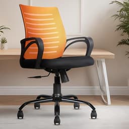 Image of INNOWIN Mini Jazz Mesh Mid-Back Ergonomic Home Office Chair | 3-Years Limited Warranty Included | Tilting & Height Adjustable Mechanism, Heavy Duty Metal Base | Ideal for Office Work & Study (Orange)