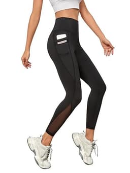 Image of BLINKIN Gym wear Mesh Leggings Workout Pants with Side Pockets/Stretchable Tights/Highwaist Sports Fitness Yoga Track Pants for Women & Girls_2012 (Color_Black,Size_M)