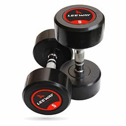 Image of LEEWAY Rubber Coated Bouncer Dumbbells Weights, (5kg Pair)| Professional Round Dumbbells, Dumbbell Set, Dumbbell Set for home workout, Gym Dumbbell Set, Dumbbell Set of 2 (5kg Pair), black