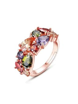 Image of Yellow Chimes Crystal Rings For Women | Adjustable Ring Multicolor Swiss Cubic Zircon Crystal Ring | Rose Gold Plated Finger Ring for Girls | Birthday Gift For Girls & Women Anniversary Gift for Wife