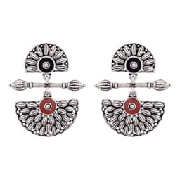 Image of Voylla Brass Silver Oxidised Mandala Design Lightly Embellished Drop Earrings for Women and Girls