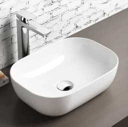 Image of Well Set Premium Designer Ceramic Table Top White Plan Wash Basin (Size18*13 * 5inch)