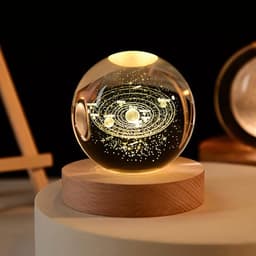 Image of One94Store 3D Galaxy Crystal Ball Night Lamp,Creative Engraved Crystal Ball Night Light,USB Power LED Wooden Base Crystal for Home Decoration Birthday Gift for Teens, Boys, Girls (Galaxy)(Warm White)