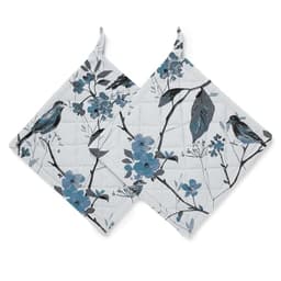 Image of LINENWALAS 100% Cotton Canvas Quilted Pot Holders - 12x12 Inches | Heat Resistant with Hanging Loop | Set of 2 |Thick Padding for Hot Pots, Pans & Dishes | Washable Kitchen Accessory (Tarquoise Bird)