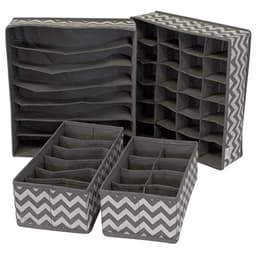 Image of Niwlix Fabric Set Of 4 Foldable Wardrobe Drawer Organizers With Dividers, Closet Storage Organiser For Socks, Lingerie, Tie, Scarf, Bra, Innerwear-Non Woven (Wave),Grey