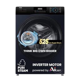 Image of Haier 8 Kg 5 Star Powered by AI-DBT with PuriSteam, 525mm Super Drum Fully Automatic Front Load Washing Machine (EFL80-IM12IBIEBK, Inverter with In-Built Heater, Stainless Steel Drum, Black)