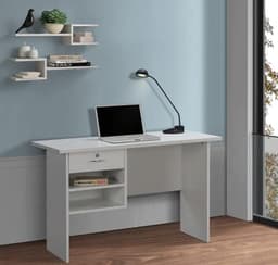 Image of DeckUp Plank Giona Engineered Wood Study Table and Office Desk (White, Matte Finish)
