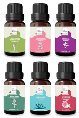 Image of AIR-ROMA Aroma Diffuser Oil Combo of 6 (Lemon Grass, Japanese Rose, Madurai Jasmine, Apple Spice, English Ocean and Ginger Lily) 60ml for Home, Candle, Office