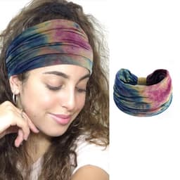 Image of XFYT Boho Chic Tie-Dye Workout Hair Bands | Sweat-Proof Your Gym Fitness Soft Wide Head Band Running Yoga Sports Bandana for Girls Women (Mix Boho), Multi-coloured, Microfiber