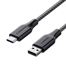 Image of Ambrane Unbreakable 3A Fast Charging 1.5m Braided Type C Cable for Smartphones, Tablets & other Type C devices, 480Mbps Data Sync, Quick Charge 3.0 (RCT15A, Black)