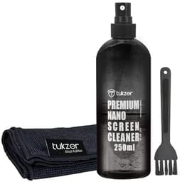 Image of Tukzer 2-in-1 Professional Laptop Cleaning Kit for Camera, Lens, Binocular, Laptop, TV, Monitor, Smartphone, Tablet (Includes: Antibacterial Cleaning Liquid 250 ml, Plush Microfiber Cloth)