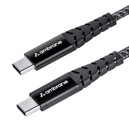 Image of Ambrane Unbreakable 60W Fast Charging 1.5M Braided Type C to Type C Cable for Smartphones, Tablets, Laptops & Other Type C Devices, PD Technology, 480Mbps Data Sync (RCTT15, Black)
