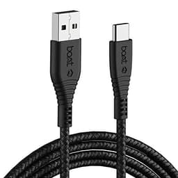 Image of boAt Type C A325/A320 Tangle-free, Sturdy Type C Cable with 3A Rapid Charging & 480 Mbps Data Transmission Speed, Compatible with Smartphones & Tablets(Black)