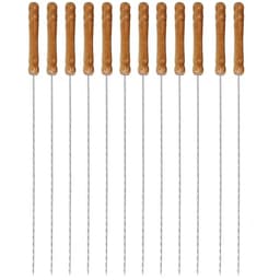 Image of Oriley 12 Inch Stainless Steel Barbeque Skewers Set Rounded/Square BBQ Sticks with Wooden Handle Reusable Metal Kabab Grill Tool for Outdoor Tandoor Kebab Grilling (Pack of 12)