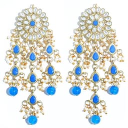 Image of Karatcart Gold Plated Kundan Tassel Earrings for Women (Blue)