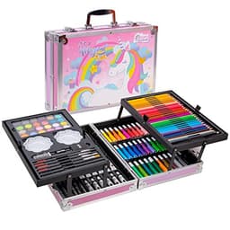 Image of Berry Hip Professional Folding Art Set with 33 Markers, 24 Pastel Crayons, 24 Watercolors, 24 Acrylic Paint Tube, 28 Colors, 4 Brushes, 2 HB Pencils, 2 Goblets, 2 Erasers, 1 Sharpener