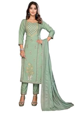 Image of Royal Export Women's Cotton Blend Block Print Printed Straight Kurta Pant with Dupatta (RX219-TAMGRNRINT-SKD_Green_M)