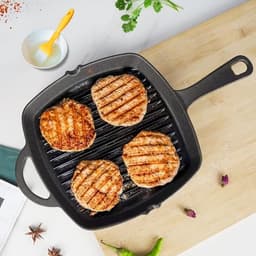 Image of SOLARA Premium Pre-Seasoned Cast Iron Grill Pan with Long Handle, 10 Inch/24 Cm, Induction Friendly, 100% Pure & Toxin-Free Tandoor Grill Pan