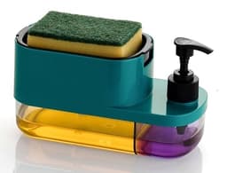 Image of MARKWELL Plastic 3 in 1 Soap Pump Dispenser Dish Soap Liquid Dispenser Sponge Holder Dish Soap Pump Dispenser for Kitchen Sink Countertop Kitchen Bathroom (Multi-Color)