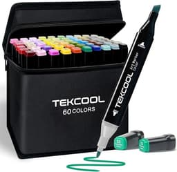 Image of TEKCOOL Dual Tip Colorful Art Markers Sketch Pens 24 Colors With Carrying Case For Painting Sketching Calligraphy Drawing -Twin Head Permanent Colouring Marker Pens For Kids Adult, Multicolor (24)