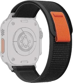 Image of Sounce Soft Breathable Sport Nylon Loop Strap Compatible with iWatch Bands 49mm 45mm 44mm 42mm Adjustable Velcro Straps for iWatch Series SE 9 8 7 6 5 4 3 2 1 & Ultra 2 - Black & Orange