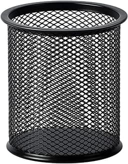 Image of GLUN® Cylendrical Black Mesh Metal Desk Pen, Pencil and Other Stationery Organiser Holder, Use at Office, School and Home Pack of 1