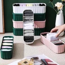 Image of XMART INDIA Drawer Organizers for Underwear, Socks, Bras, Ties, Undergarments, and Scarves - Closet Storage Dividers for Household Use Wardrobe Storage Box Set of 4 (Multicolor), Plastic