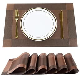 Image of ECO METRIX Placemats Place Mats for Kitchen Dining Table, Heat-Resistant StainAnti-Skid Washable PVC Table Mats,Vinyl Dinner Mats (6 Pack) (Brown)